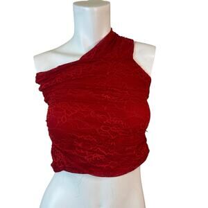 Outcast Red Lace One Arm Crop Top sz XS